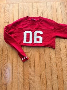 Edikted Red Cropped Sweater with White '06' Athletic Number
